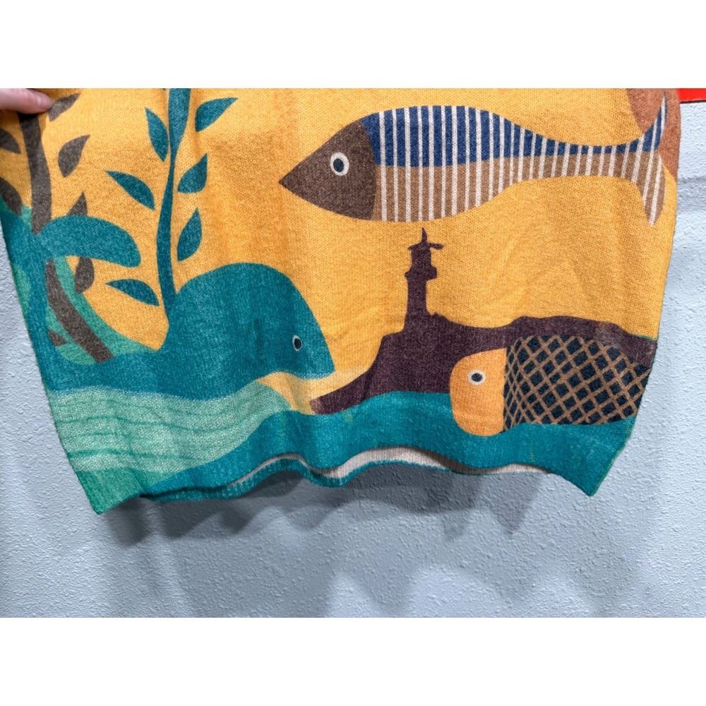 Oversized Graphic Wool Blend Sweater XL Fish Nature Art To Wear Eclectic Artsy - Picture 9 of 14
